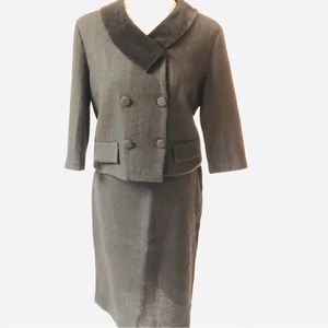 Vintage Early 60s Black Wool Suit Jackie O. Size Small - Medium Union Made